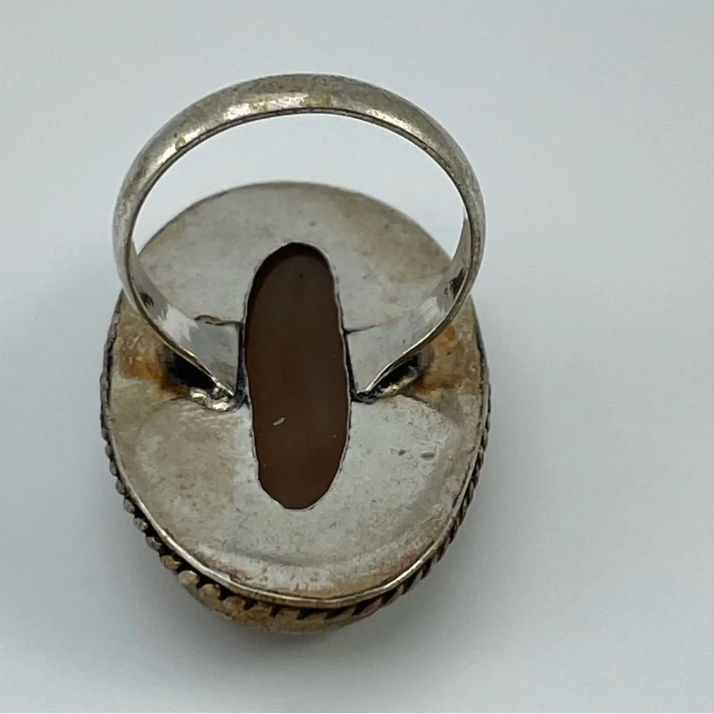 Vintage Oval Moss/Dendritic Agate Statement Ring – Rope Edge Bezel